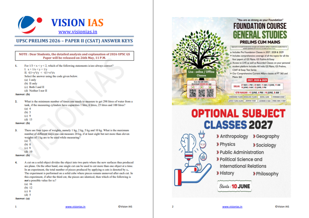 UPSC CSAT 2026 PAPER WITH ANSWER KEY