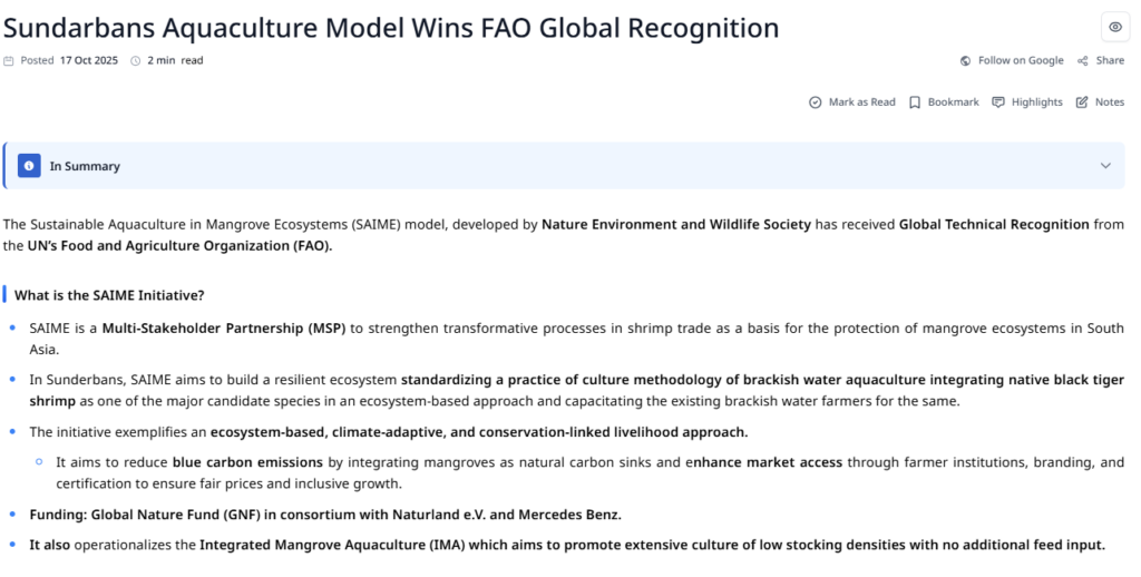 UPSC Prelims 2026 question Mangrove Ecosystems & Climate Resilience